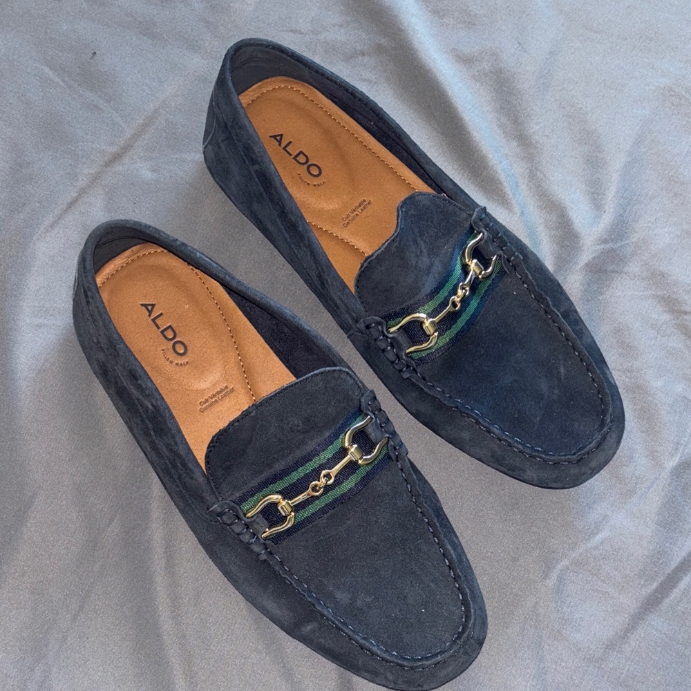 ALDO Men's Navy Loafers with Gold Accent
